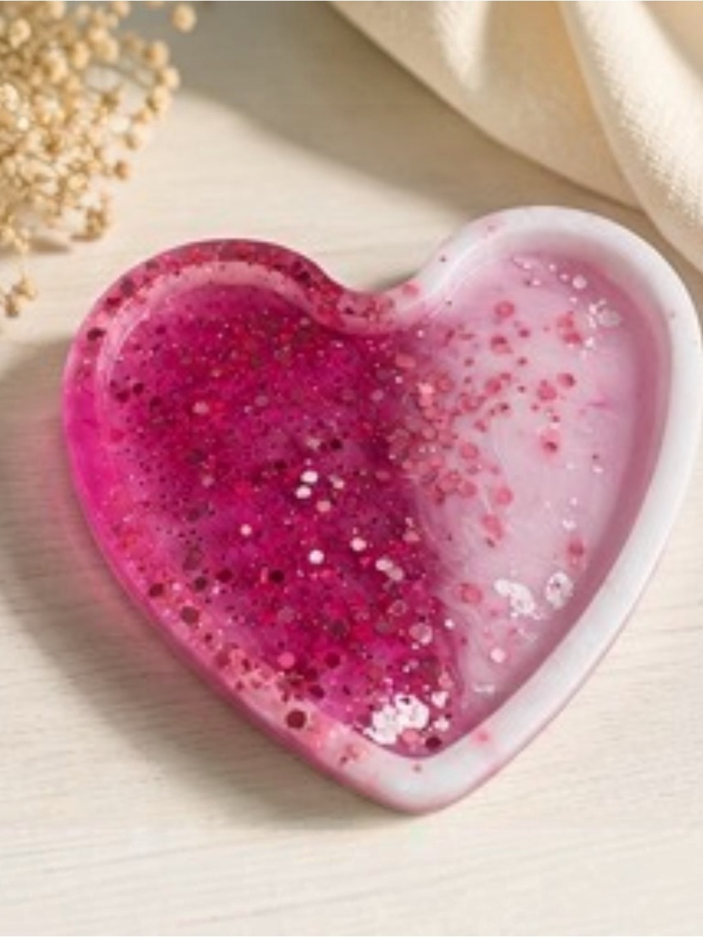 Heart-Shaped Pink Resin Trinket Dish - Decorative Jewelry Tray